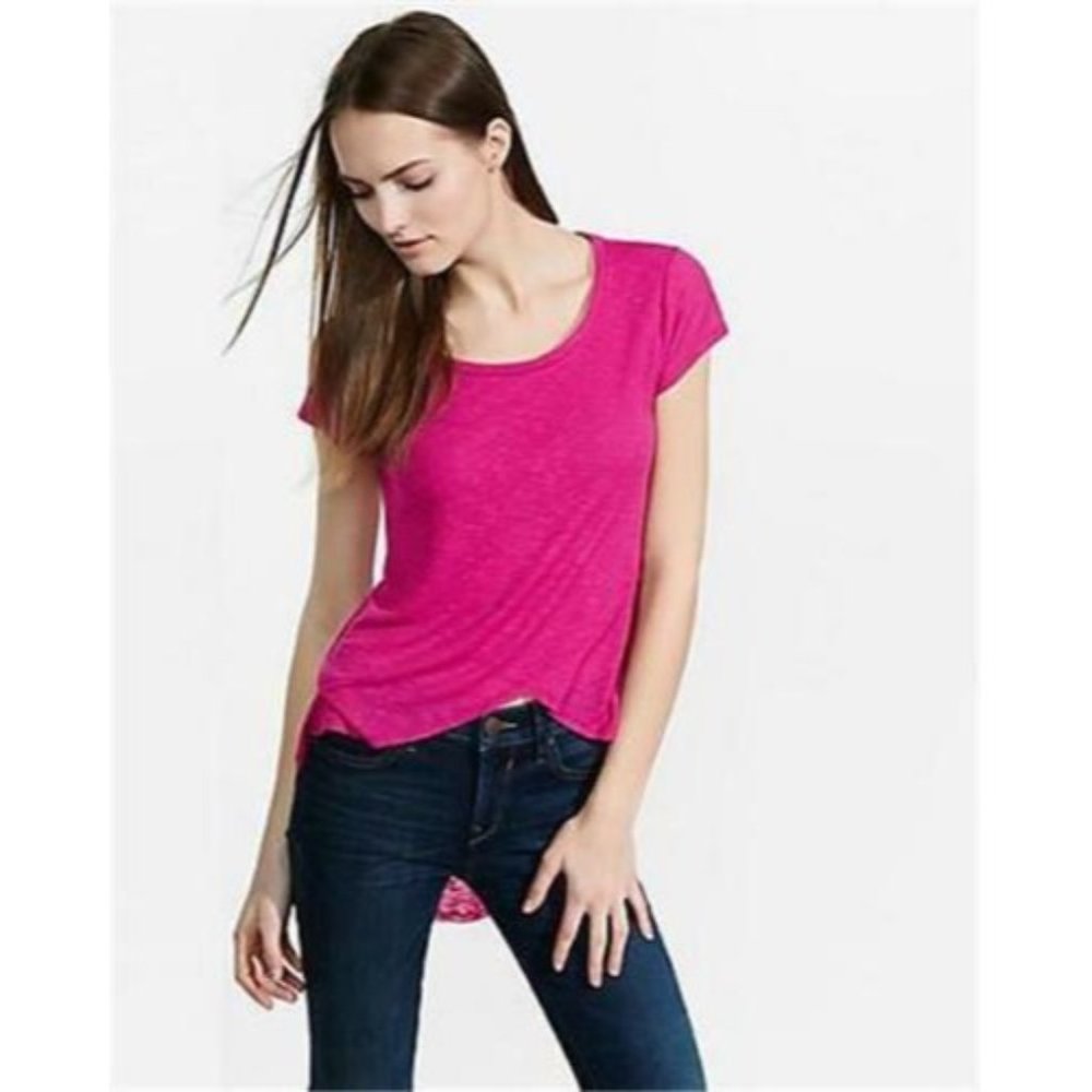 Express X-Small One Eleven Pink Ribbed Crossover Hi Lo Cap Sleeve Scoop Tee xs